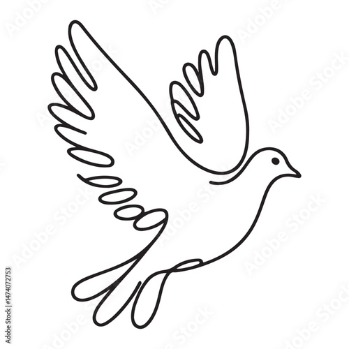 Dove in Flight Single Line Art Illustration For Peace Concepts