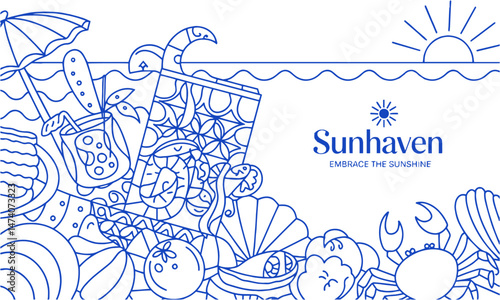 Modern vector illustration of minimalist summer-themed postcards, easily scalable and editable.
