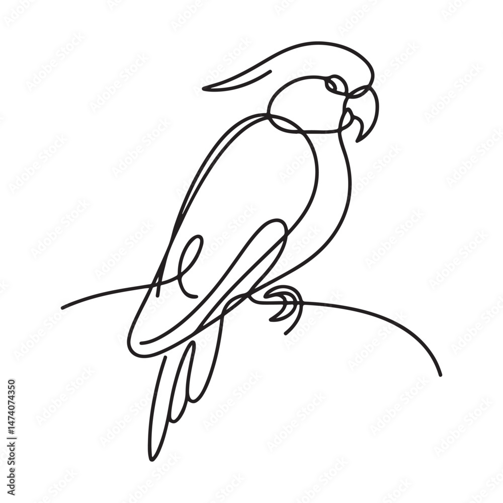 Fototapeta premium Elegant Parrot Bird Silhouette Continuous Line Drawing Vector Image