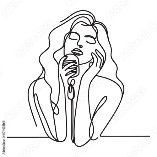 Soulful Singer Silhouette Line Art with Microphone Illustration