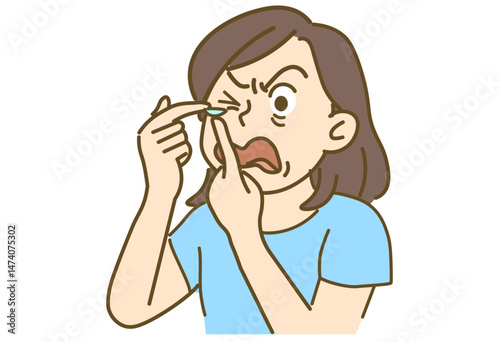 Woman Struggling to Put on Contact Lenses Illustration