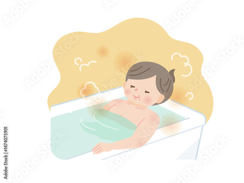 お風呂に入ってのんびりする太った中年女性