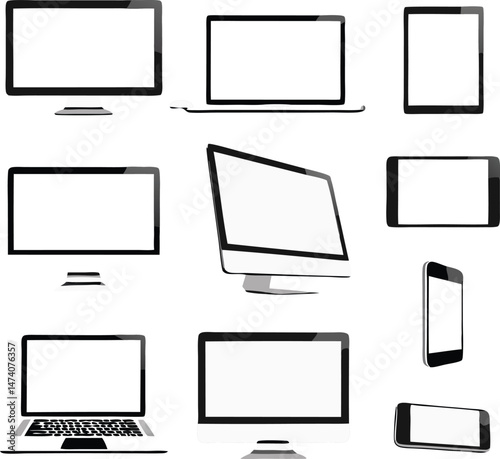 Realistic set computer, laptop, tablet, phone on a isolated background. Vector illustration