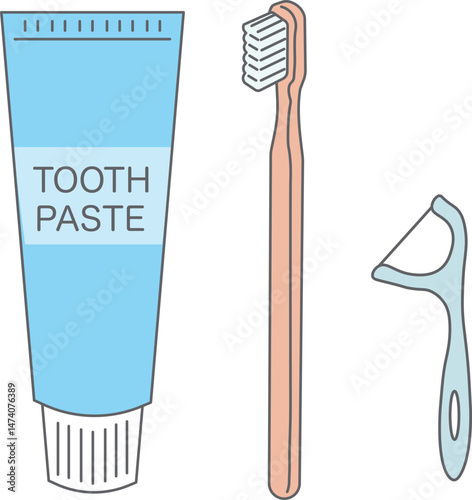 Oral Care Set Illustration (Toothpaste, Toothbrush, Dental Floss Pick)