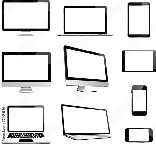 Realistic set computer, laptop, tablet, phone on a isolated background. Vector illustration