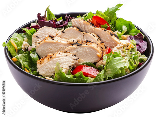 Delicious Grilled Chicken Salad in a Black Bowl