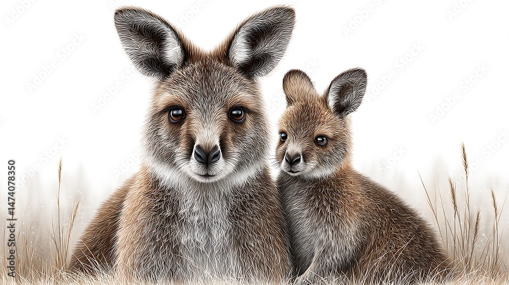 Fototapeta premium Aussie Kangaroo Mom Joey Wildlife Portrait.