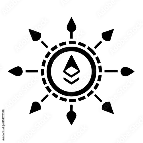 Black silhouette cryptocurrency coin design with digital technology and financial themes
