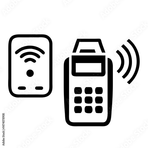 Black vector silhouette of contactless card payment icons for digital transactions