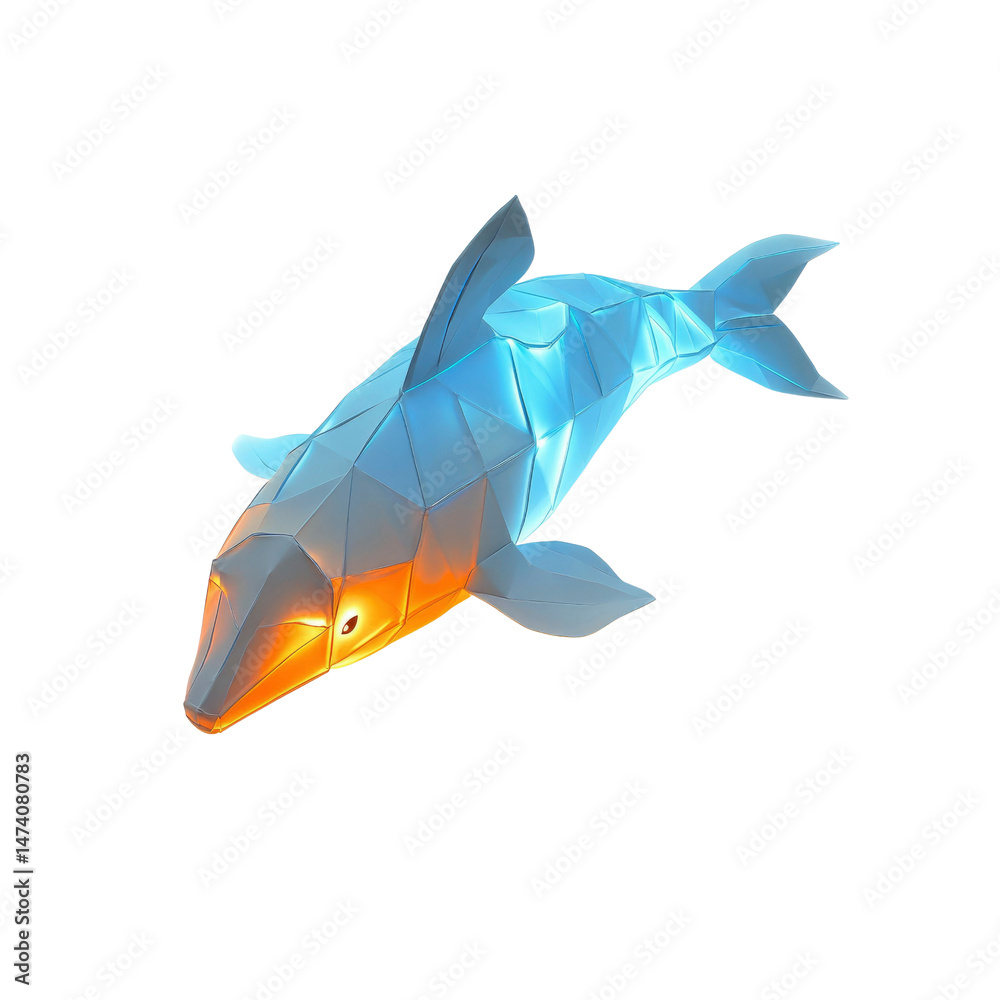 Obraz premium Low-Poly Illuminated Dolphin Abstract 3D Render