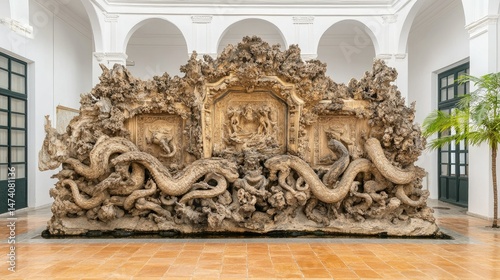 Ornate carved wooden wall panel