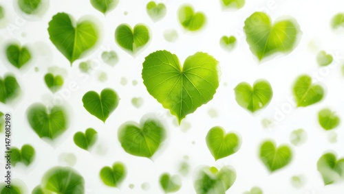 Vibrant Arrangement of Green Heart-Shaped Leaves on a Soft White Background Creating a Natural Atmosphere