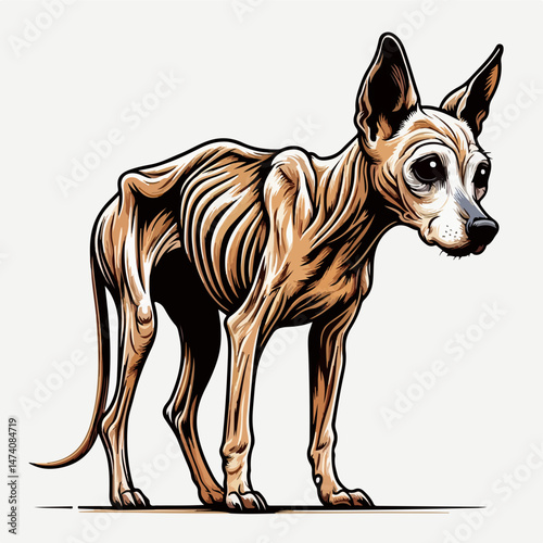 Distressed Dog: A poignant illustration of a malnourished canine, its emaciated frame subtly revealing the hardships it endures.