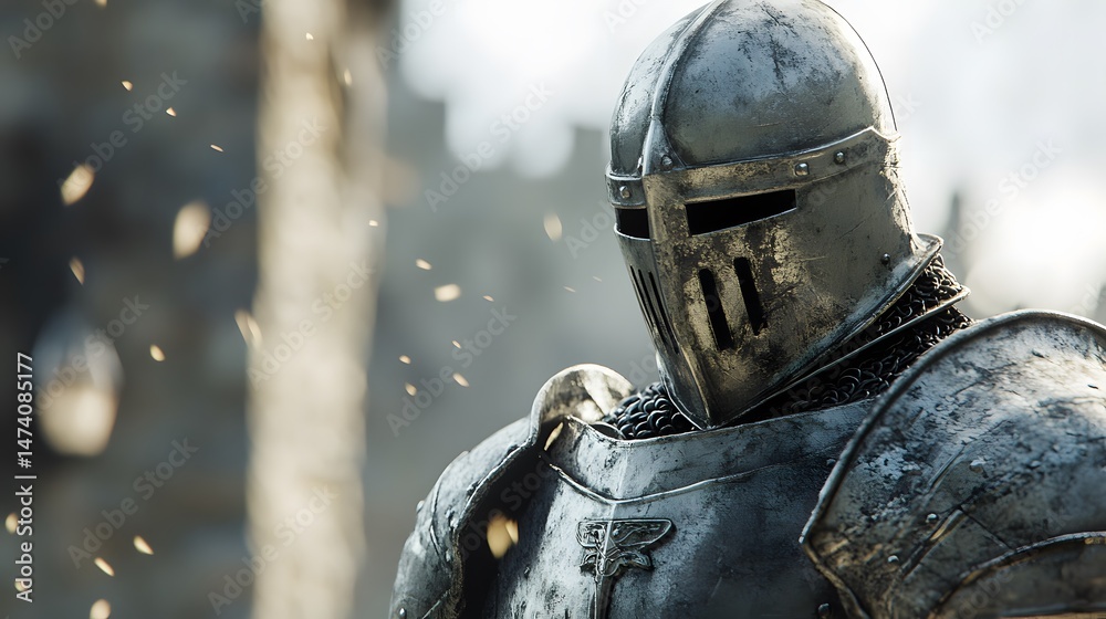 Fototapeta premium A medieval knight is armor suit with detailed metal textures