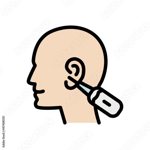 Smart Spoon Ear Stick Color Icon. Device for Cleaning Ears Simple Vector Isolated Symbol