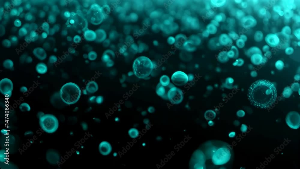 Floating Turquoise Spheres Bubbles Against Black Background Slow Movement Floating Turquoise Spheres Bubbles Against Black Background Slow Movement