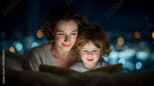A mother from a Latino background and her child delight in reading a book together as they finish their homework, with their passion for learning clearly evident