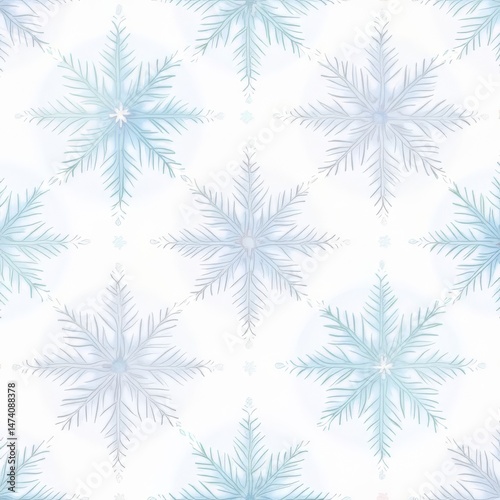 Seamless blue snowflake pattern background with delicate frosty design for winter theme