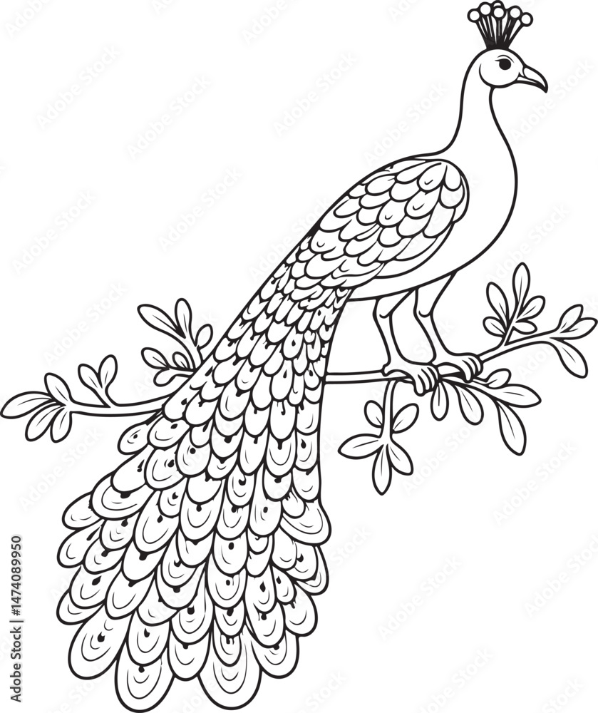 Obraz premium Elegant Peacock Silhouette Illustration with Intricate Patterns and Floral Design