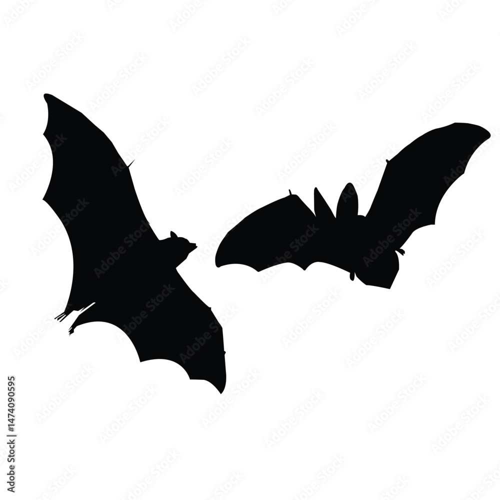 Fototapeta premium Flying Bat Silhouette Vector for Halloween and Gothic Design Black bats set on a white background