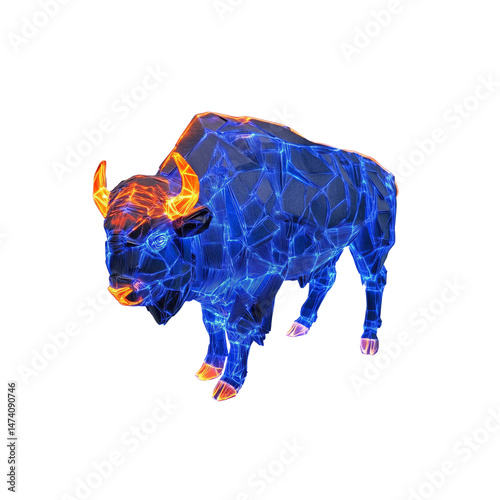 Glowing Low Poly Bison Digital Art of a Majestic American Buffalo