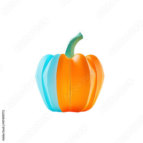 Abstract Half Orange Half Teal Pumpkin 3D Render
