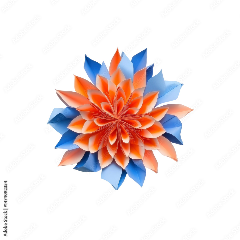 Fototapeta premium Vibrant Origami Flower Blue and Orange Paper Dahlia