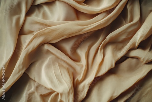 Soft, draped light beige fabric.  Close-up view of folds and texture