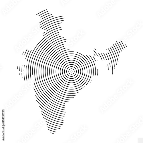 Vector Illustration of Abstract Map of India With Spiral Lines Isolated On White background
