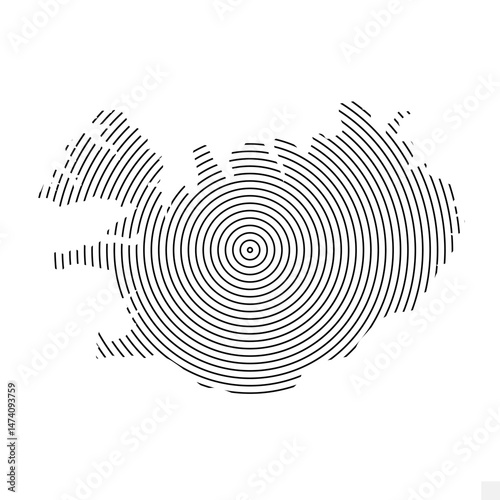 Vector Illustration of Abstract Map of Iceland With Spiral Lines Isolated On White background