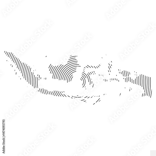 Vector Illustration of Abstract Map of Indonesia With Spiral Lines Isolated On White background