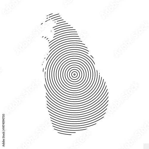 Vector Illustration of Abstract Map of Sri Lanka With Spiral Lines Isolated On White background