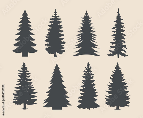 pine trees silhouette vector art, illustration