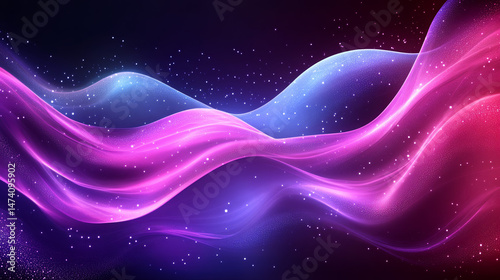 Abstract waves of vibrant colors, with glowing streaks and specks of light