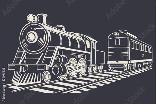 131 diesel locomotive, steam train, railway, steel, transportation, railroad, track, locomotive, engine, vintage, antique, dark, chrome, reflective, photorealistic