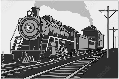 131 diesel locomotive, steam train, railway, steel, transportation, railroad, track, locomotive, engine, vintage, antique, dark, chrome, reflective, photorealistic