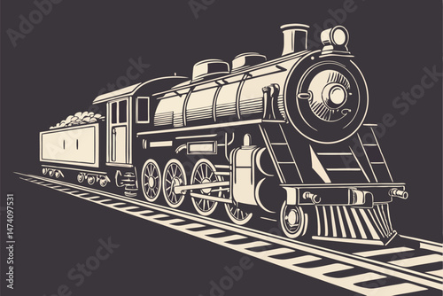 131 diesel locomotive, steam train, railway, steel, transportation, railroad, track, locomotive, engine, vintage, antique, dark, chrome, reflective, photorealistic