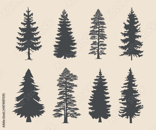 pine trees silhouette vector art, illustration