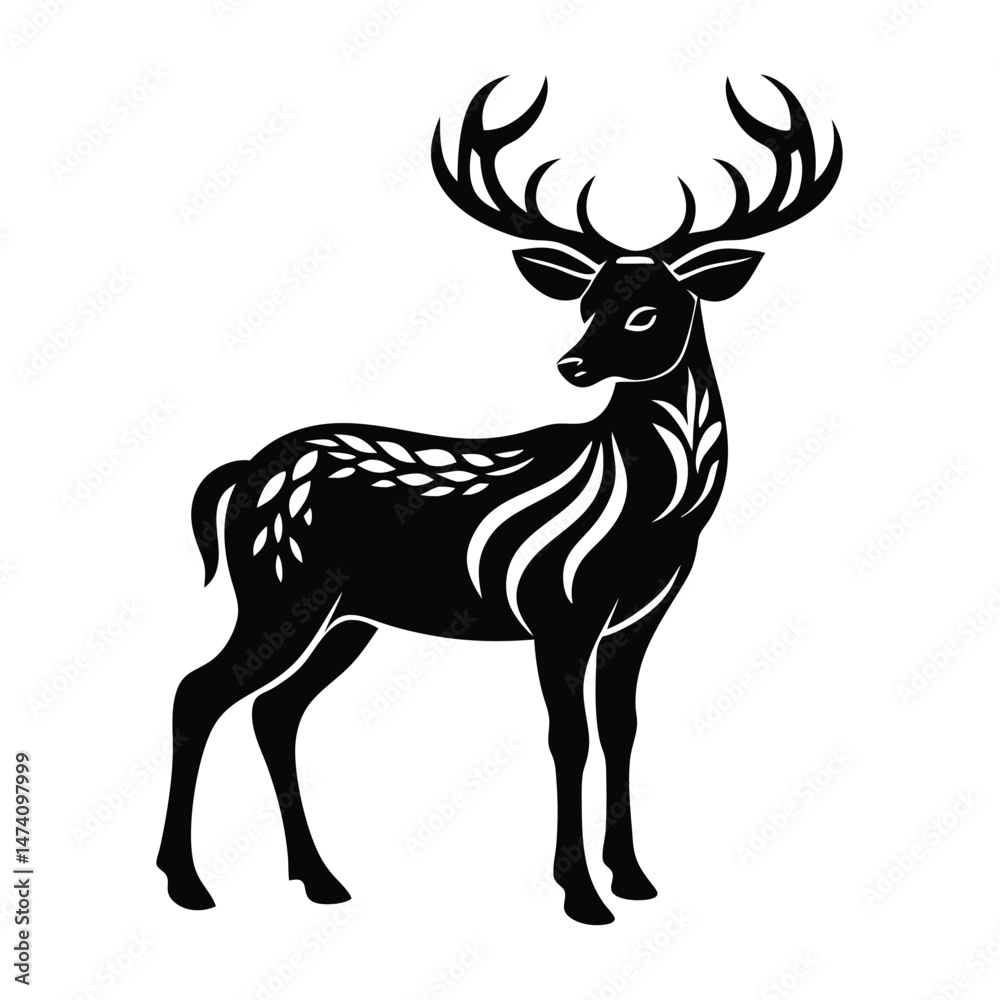 Fototapeta premium Deer silhouettes set vector illustration, black deer silhouette icon bundle 