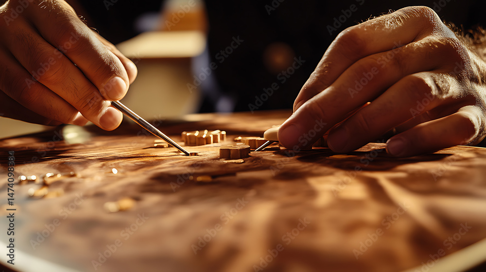 Obraz premium Craftsman Carving Wood with Chisels