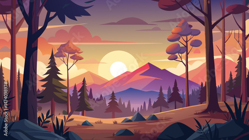 Majestic Sunset Landscape. Serene Mountain View at Dusk
