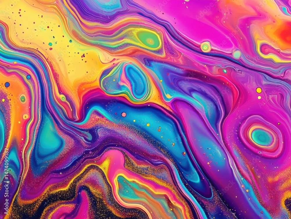 Fototapeta premium Abstract Fluid Art with Vibrant Colors Swirling in a Mesmerizing Pattern Close Up View Creative Background