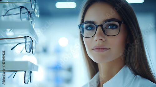 Woman Choosing Eyeglasses in an Optical Store