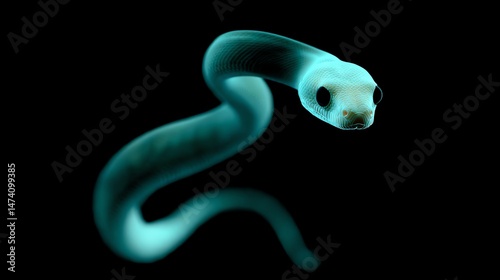 A glowing, ethereal snake gracefully moves through the darkness.