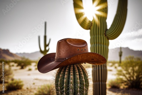 Cactus Wearing Cowboy Hat in Sunny Desert