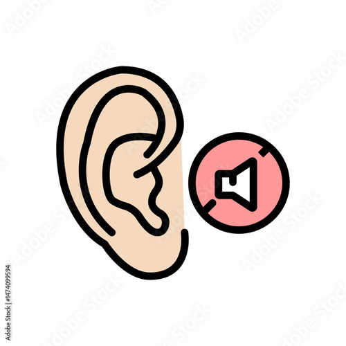 Hearing disability. No hear or mute, deaf ear. Deafness color symbol. Deaf people sign. Vector illustration.