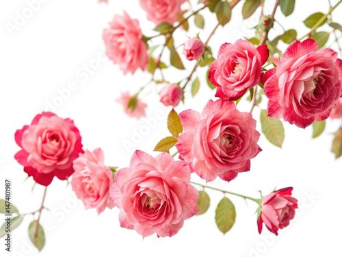 Beautiful Blooming Roses on White Background - Perennial Beauty