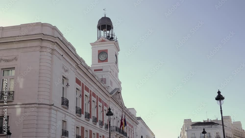 Historic clock tower, Reloj de la Puerta del Sol, at Madrid town square