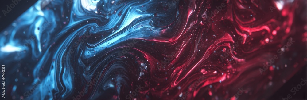 Obraz premium In a futuristic design, a glass abstract background is paired with a panoramic backdrop, crystal shapes, a glass ball, and an orange liquid