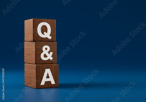 Q and a concept questions and answers faq help support information wooden blocks on blue background